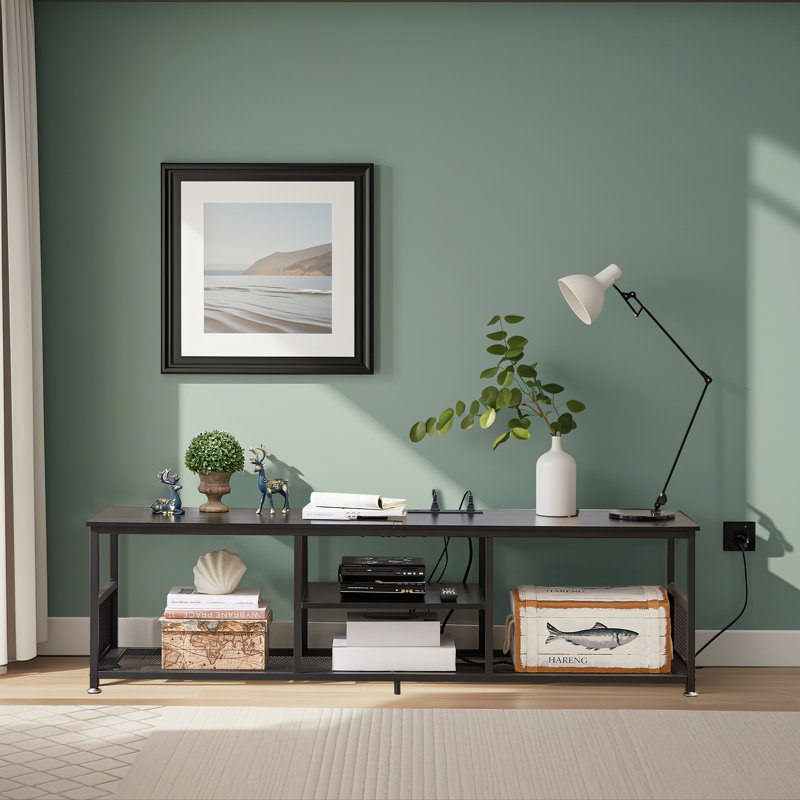 Meuble télé avec prises de courant, 62.99", Noir