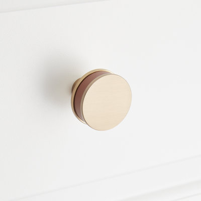 1-1/4" Lazzara Round Cabinet Knob Cognac Leather