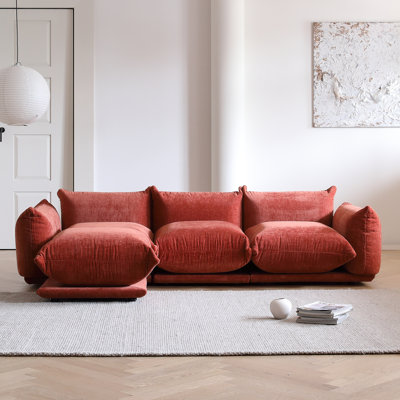 Minarik 3-Seat Chenille Fabric Upholstered Sectional Sofa With Ottoman