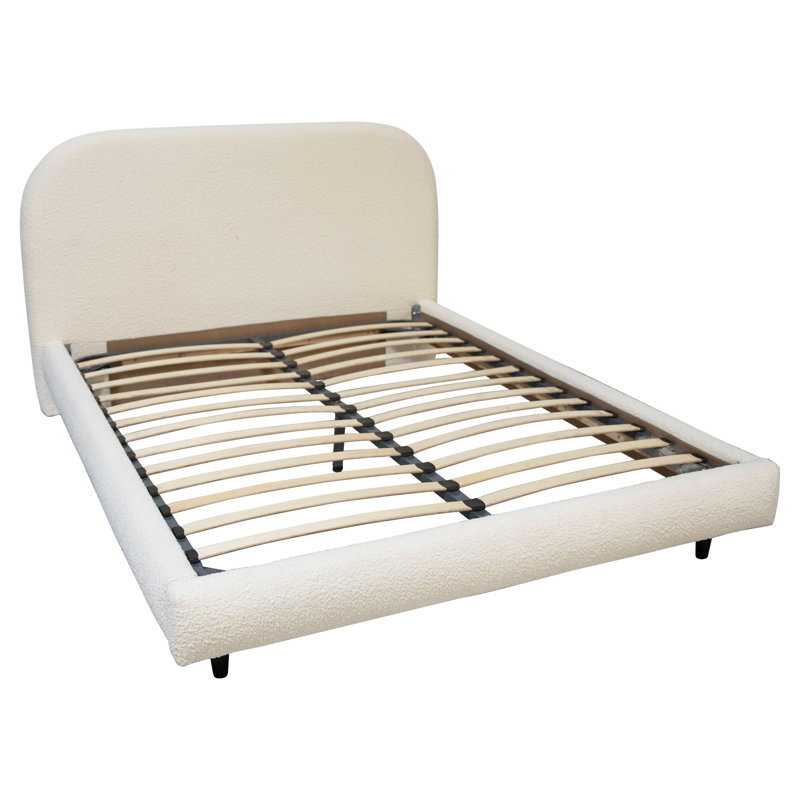 Marlene Off-White Boucle Curved Panel Headboad Platform Bed, Queen