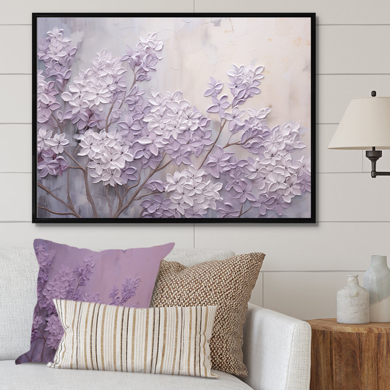 Blooming Lilac Melody I - Lilacs, art mural encadré, Reproduction avec cadre flottant, H 30 po x l 40 po, Noir