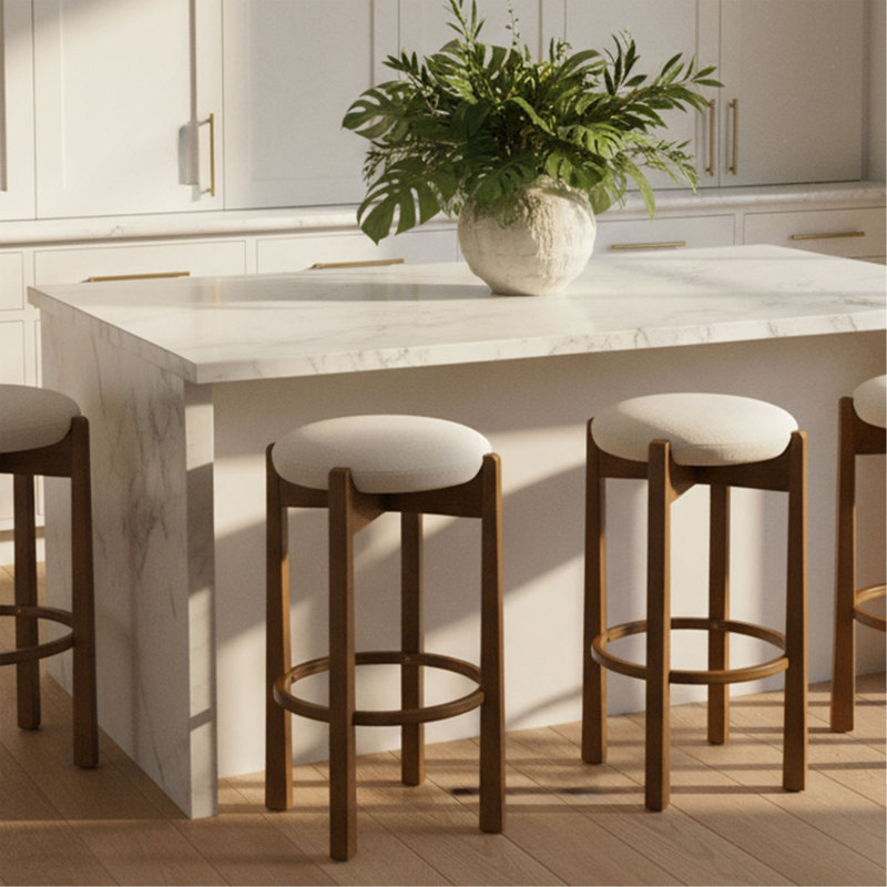 Tabouret de bar intérieur en bois rembourré, Noyer foncé, 2
