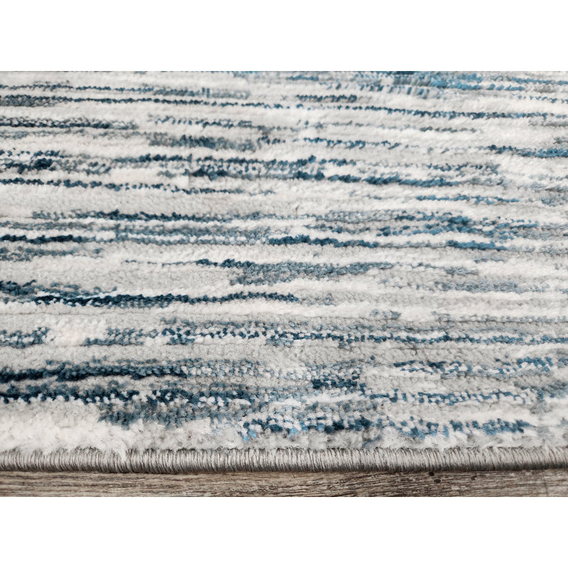 Davide 1228 Transitional Striated Blue Area Rug, Round 8'
