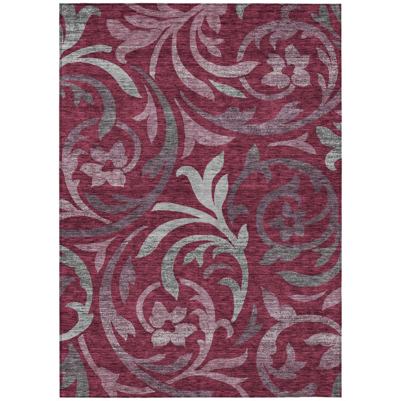 Tapis d'intérieur lavable à motif floral gris 5 pi x 8 pi