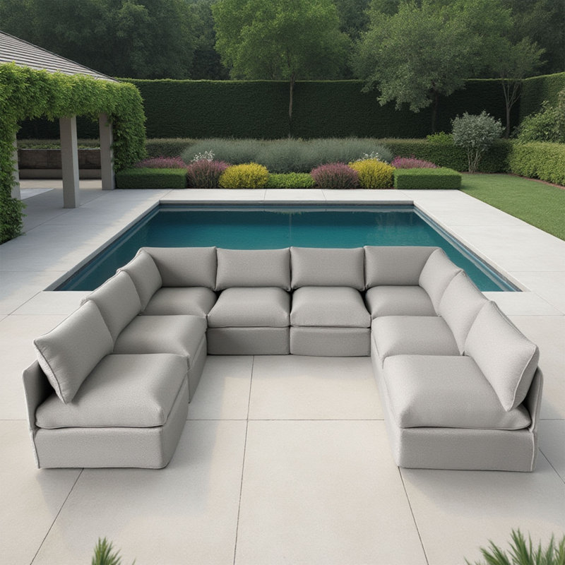 Patioflare Lanai U-Shape Modular Patio Sofa Set, Grey, Gray