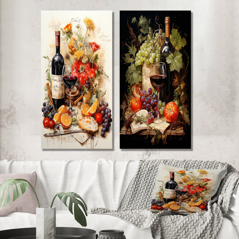 «French Red Wine Tempting Harmony», ensemble d'art mural en métal, H 32 po x l 32 po