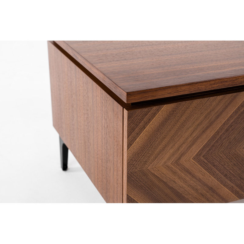 Walnut Veneer Rectangular Nightstand with Black Metal Handle