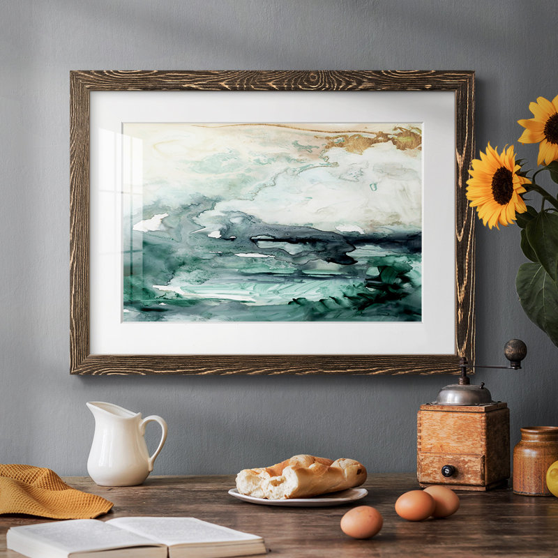 " Sea Foam Flow I ", 14" H x 20" W x 1.5" D, Walnut Framed