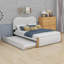 Lit plateforme tapissier avec tête de lit, pieds de support en bois et lit gigogne simple, aucun sommier nécessaire-76529306