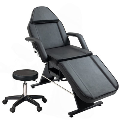 Massage Salon Tattoo Chair With Two Trays Esthetician Bed With Hydraulic Stool,Multi-Purpose 3-Section Facial Bed Table, Adjustable Beauty Barber Spa Beauty Equipment, Black