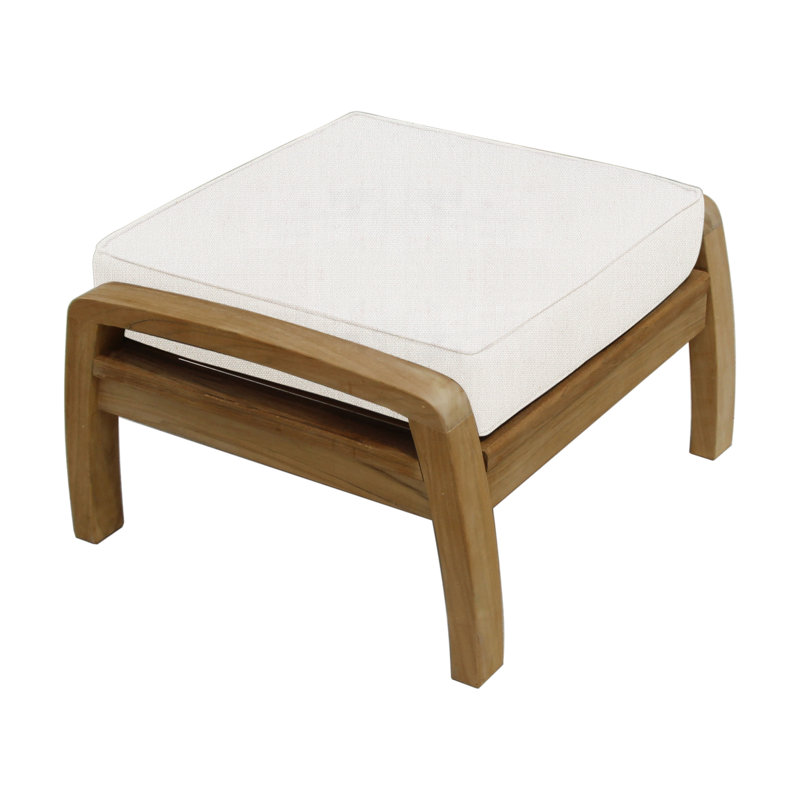 Repose-pieds d'extérieur en teck avec coussin Sunbrella Ortega, Toile Sunbrella® naturel