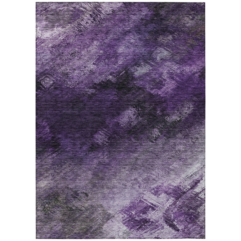 Tapis d'extérieur lavable abstrait 3 pi x 5 pi mauve aubergine et lavande