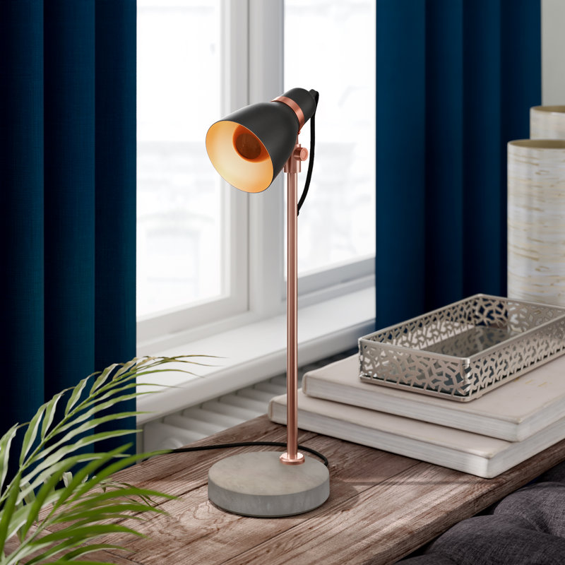 Tadashi Concrete Desk Lamp, Black lamp shade/Copper coloured stand
