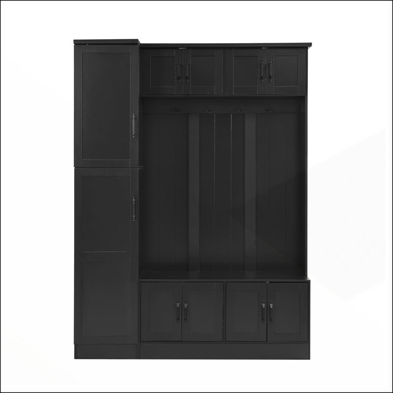 79" Tall 4-in-1 Modern Hall Tree with Shoe Storage and Adjustable Shelf for Hallway, Living Room, Black