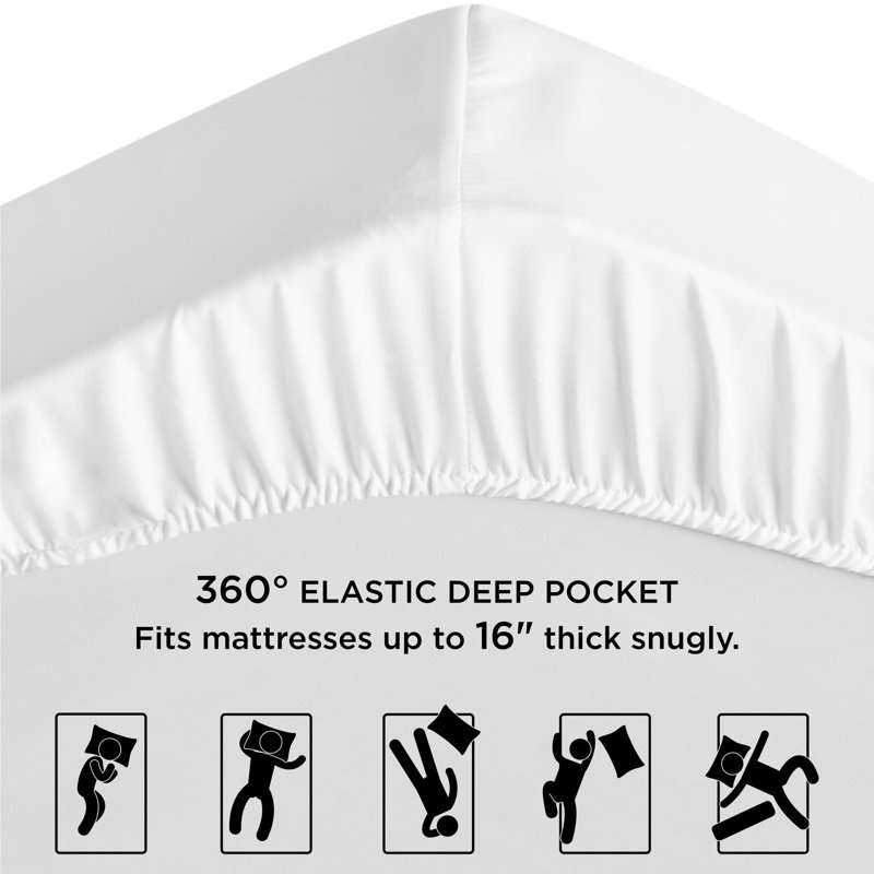 Drap-housse avec poche profonde de 16 pouces, Drap-housse grand, Blanc