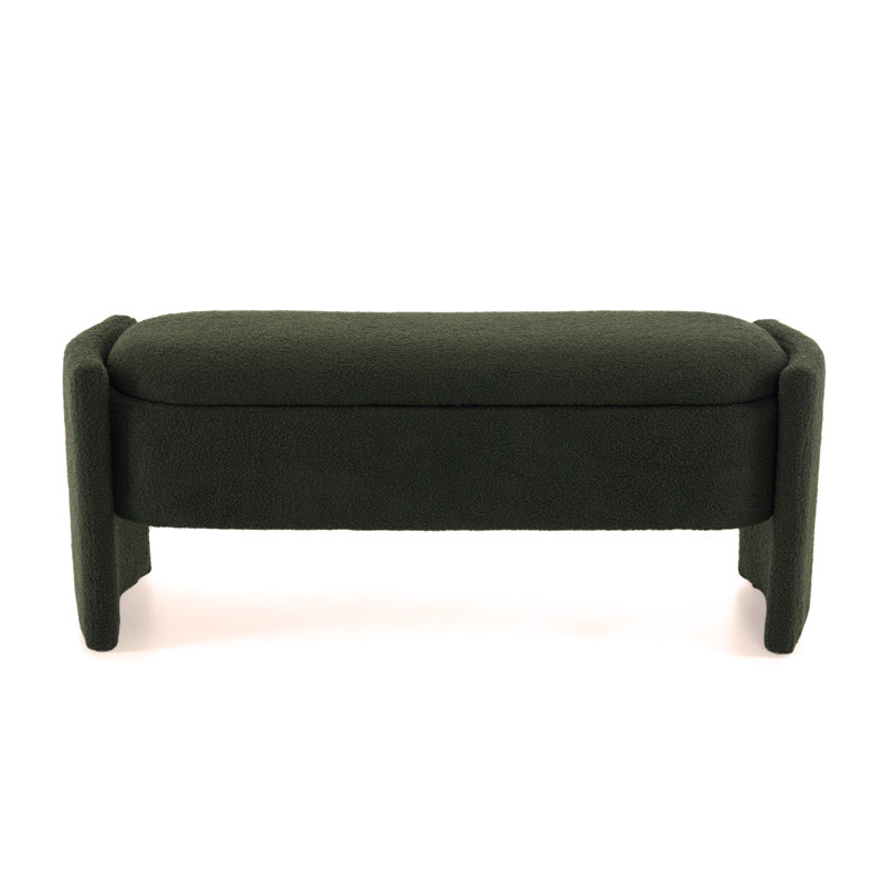 Elegant Dark Green Boucle Long Storage Ottoman Bench
