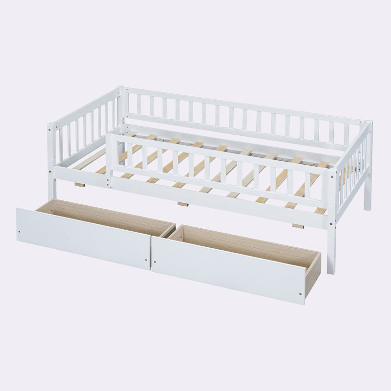 Lit de jour double en bois avec deux tiroirs, Simple, Blanc