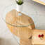 Table ronde moderne et pratique à deux niveaux. Comptoir en verre, pieds de table en bois aggloméré