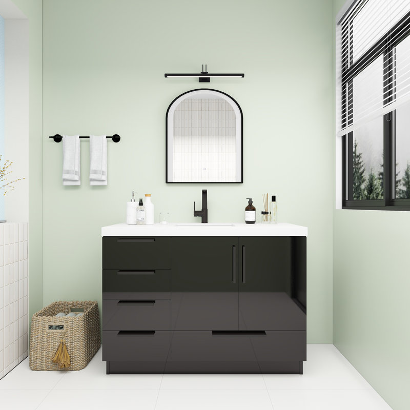 Meuble-lavabo autoportant avec tiroirs latéraux Carla, Lustre noir, 47"