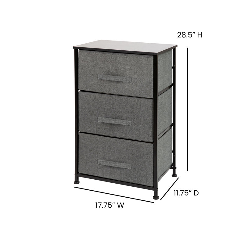 Black Cast Iron Frame 3-Drawer Vertical Storage Dresser