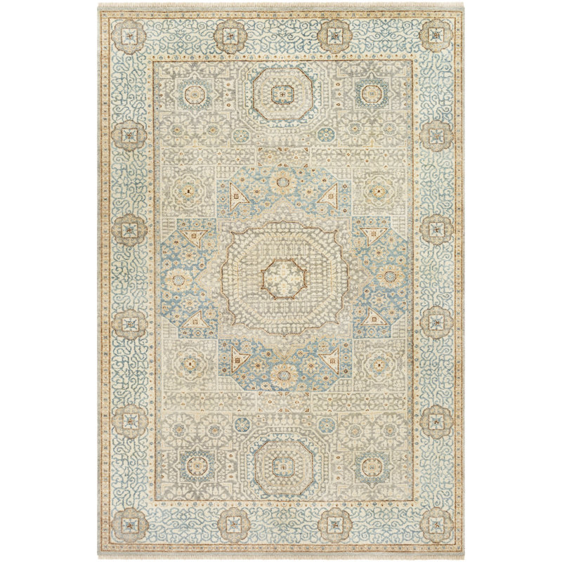 SAMPLE-Didimo Hand-Knotted Wool Aqua/Slate/Ivory Area Rug