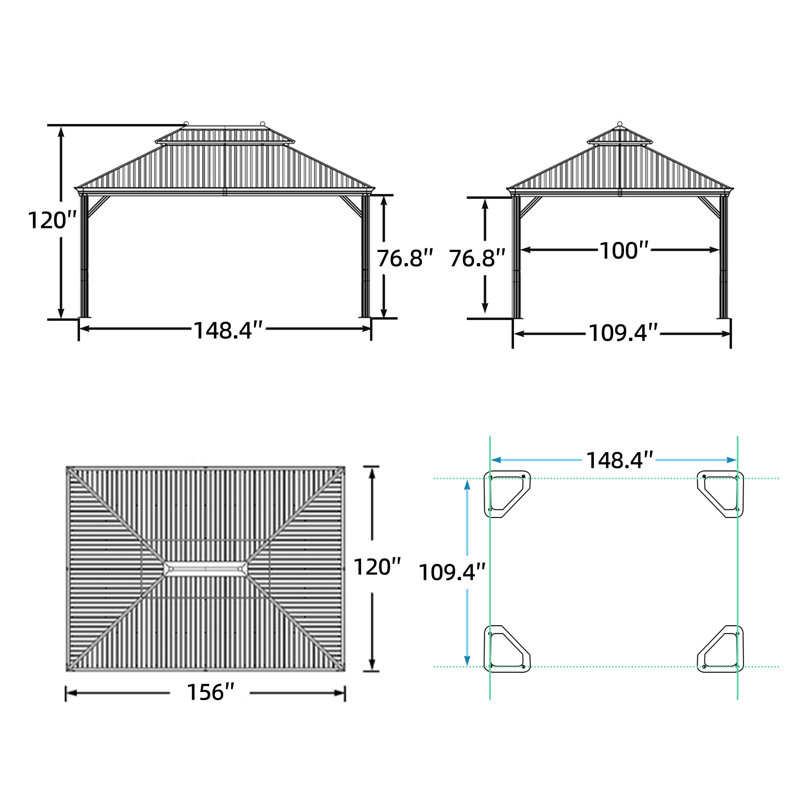 Metal Patio Gazebo with 48 Ft String Lights, 10 ft x 14 ft