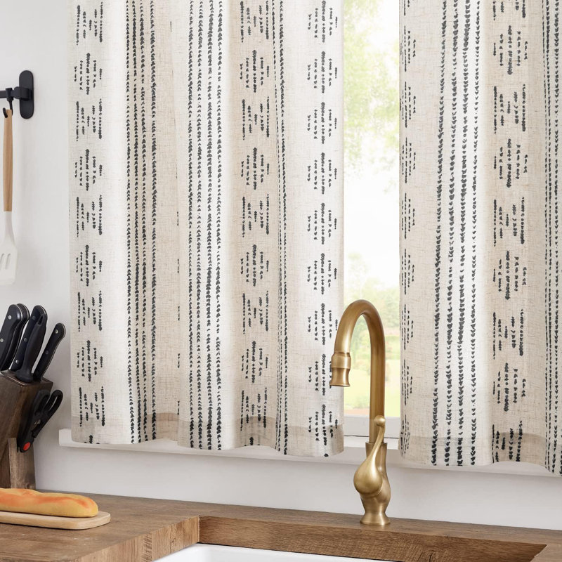 Boho Cafe Curtains Linen Small Window Curtains, 26" W x 36" L, Beige