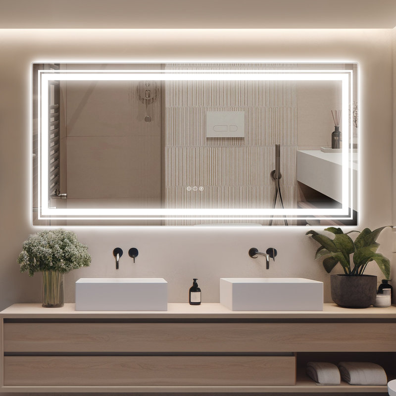 Omarri 60" Anti-Fog Tempered Glass Dimmable LED Bathroom Mirror, 36" x 60"
