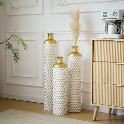  Grand vase en métal avec motif hexagonal en nid d'abeille (ensemble de 3)