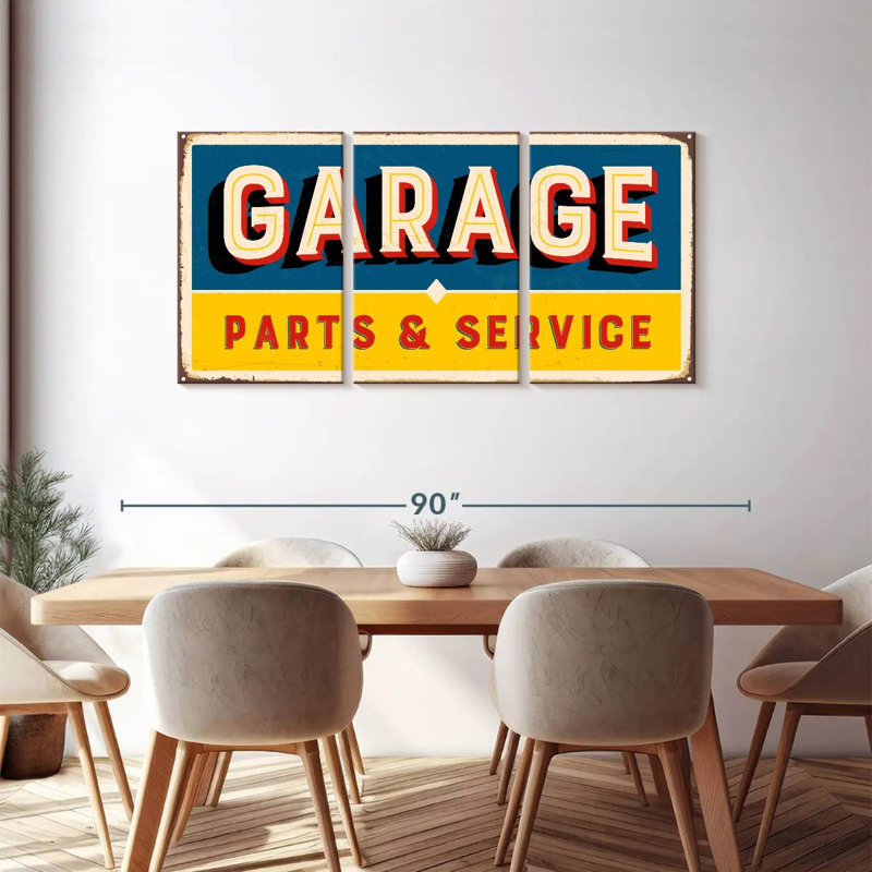 " Vintage Garage Service Sign " 3 Piece Art Set, 36" H x 74" W x 1.25" D