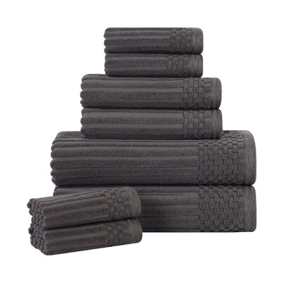 8-Piece Checkered Border Cotton Towel Set