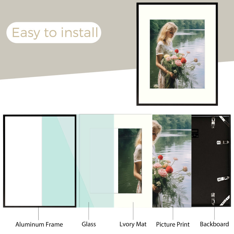 Drennon Picture Frame, Display Pictures, Metal Frame for Wall Mounting, Black, 14" x 11"
