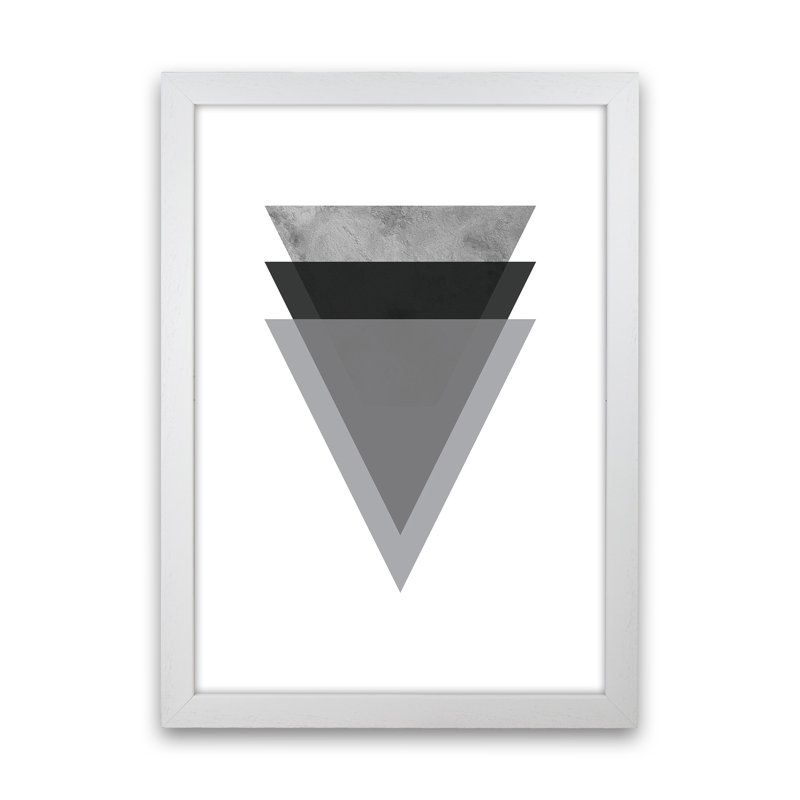 Geometric Grey And Black Triangles - Print, 42cm H x 29.7cm W x 3cm D, White Framed