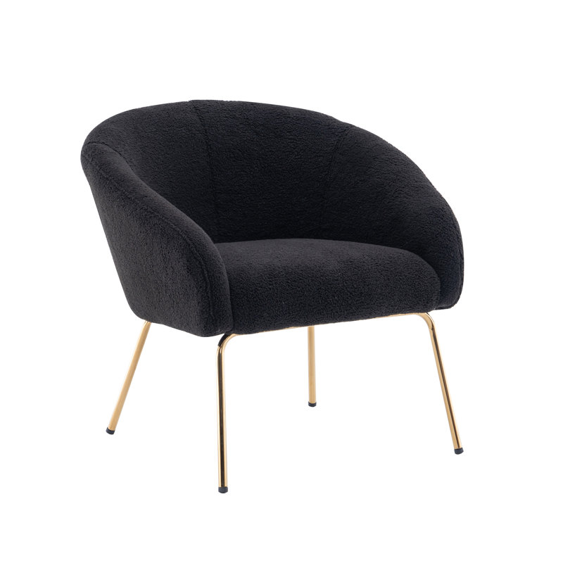 Fabric Upholstered Accent Chair with Gold Chrome Legs, Black Polyester Blend