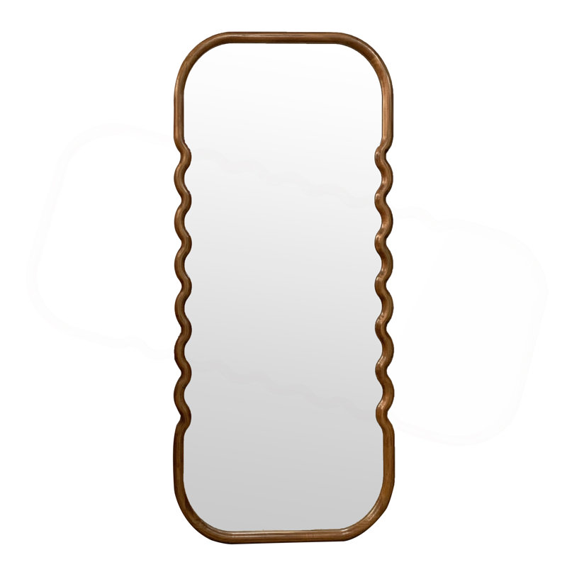 Superbe miroir de plancher surdimensionné en bois avec silhouette incurvée et fabrication en bois de pin authentique