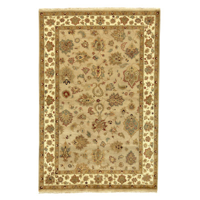Hand Knotted Wool Oriental Area Rug in Beige And Ivory