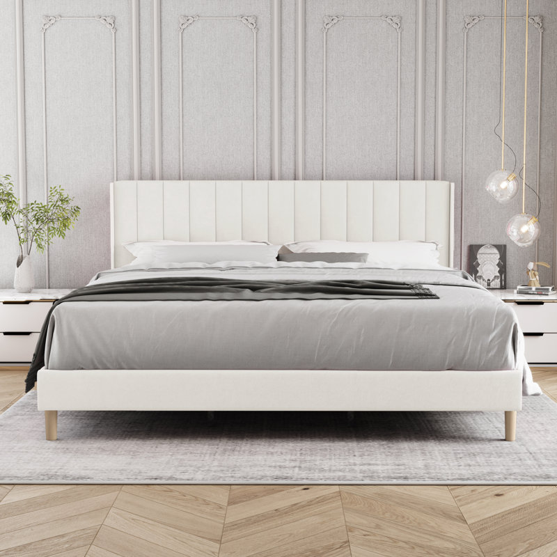 Upholstered Wingback Bed, Queen, White