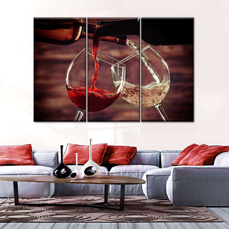 " Pouring Red and White Wine " 3 Piece Art Set, 24" H x 38" W x 1.25" D