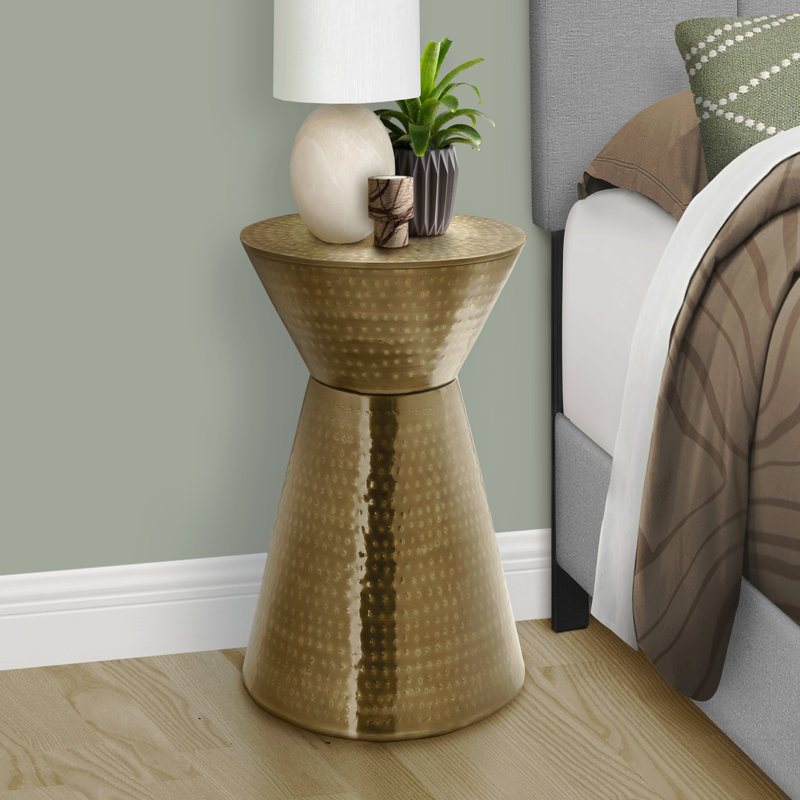 Table d'appoint, tambour, côté, bout, table de chevet, lampe, métal doré, contemporain, moderne, Doré