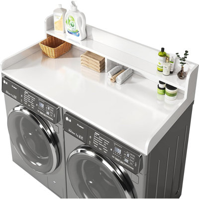 2-tier Laundry Countertop Cover With Protective Guardrail, Non-slip Base For Washer And Dryer, Large Folding And Storage Surface For Laundry Room Organization