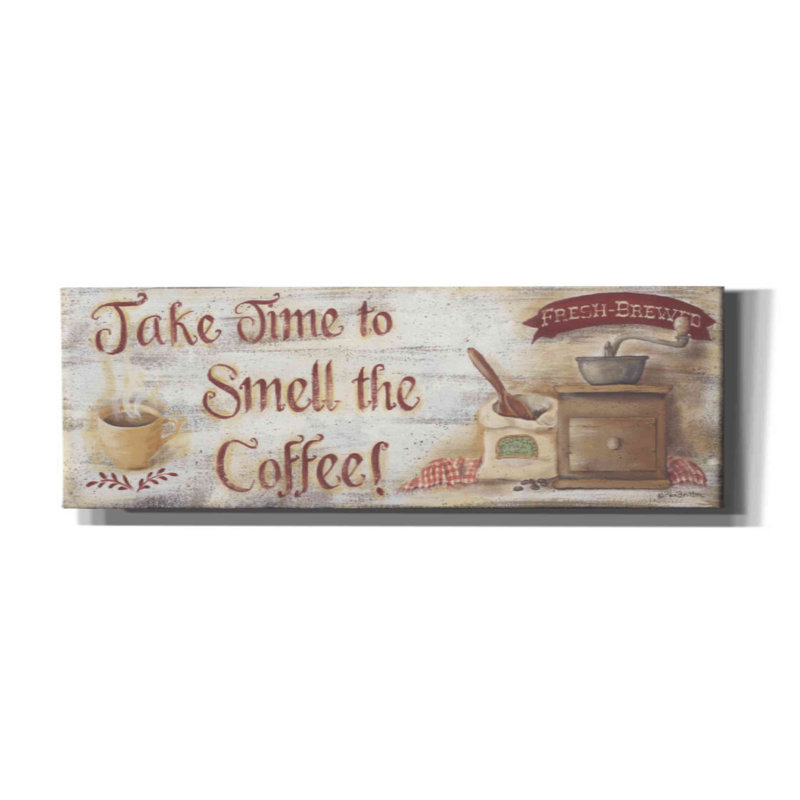 «Smell the Coffee» par Pam Britton - reproduction d'art textuel sur toile tendue, H 20 po x l 60 po x P 1,5 po