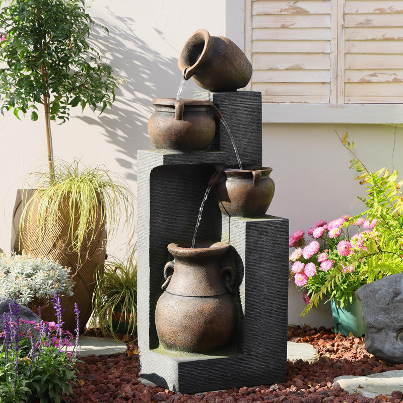 50.39" H Large Outdoor Water Fountain with Lights - 4 Tiered Cascading Bowls Waterfall Fountain for Garden, Patio, Backyard, Porch Inside - Freestanding Outdoor Water Feature