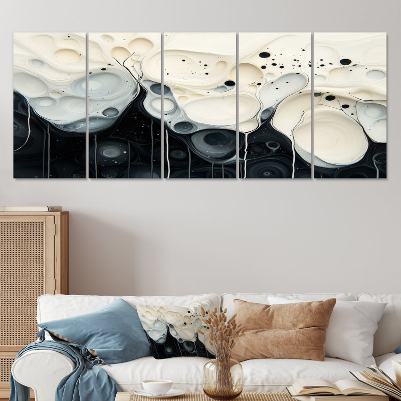 «Black Wave», art mural moderne, H 28 po x l 60 po, 5