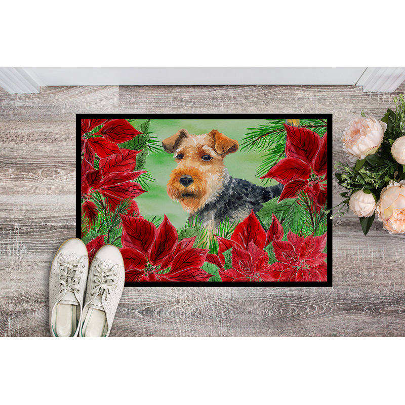 Poinsettas terrier gallois 36 po x 24 po tapis de porte extérieur antidérapant, Rectangle 2 pi x 3 pi