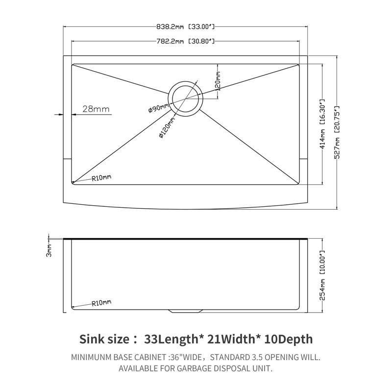 Évier de cuisine Farmhouse Sink - Évier de cuisine à tablier frontal en acier inoxydable de calibre 16