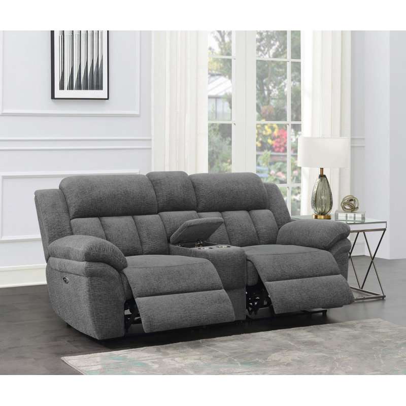 Bahrain Upholstered Power Loveseat with Console Charcoal