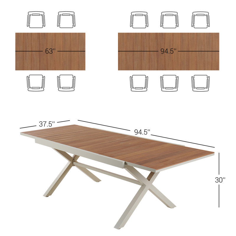 Aluminum And Steel Heated Transfer Extendable Dining Table, White