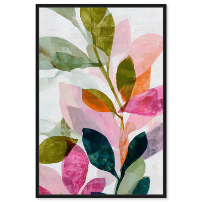 «Expressive Leaves I», reproduction d'art sur toile, palmier rose par Art Remedy, cadre noir, 20 x 30