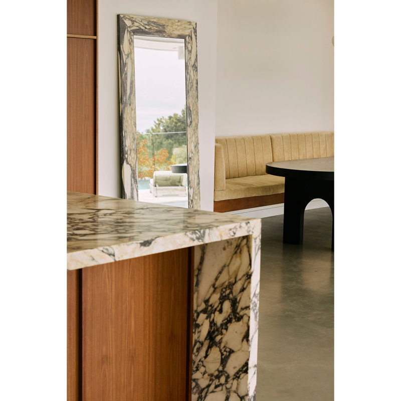 Suna 35 in. x 79 in. Natural Stone Marble Rectangular Framed Mirror