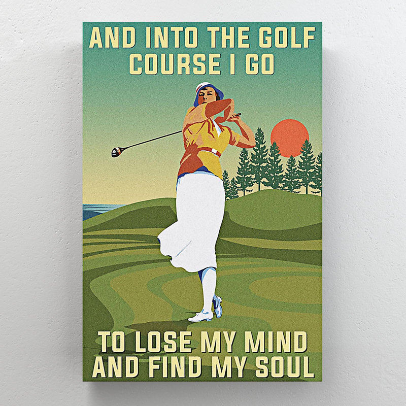 «Girl jouant au golf - et dans le golf», reproduction d'art graphique sur toile tendue, H 20 po x l 16 po x P 2 po
